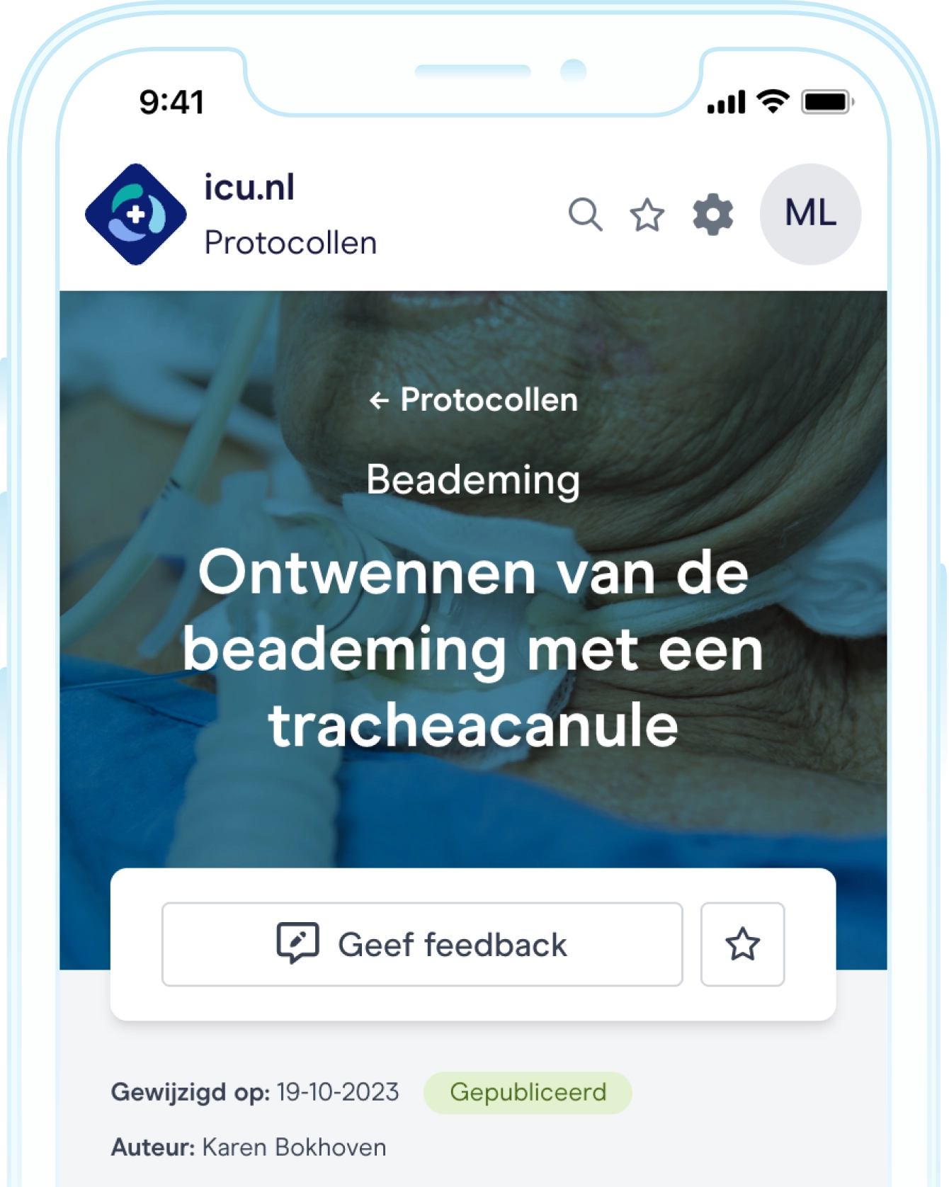 Screenshot van het intensive care protocol over ontwennen of weanen van icu.nl